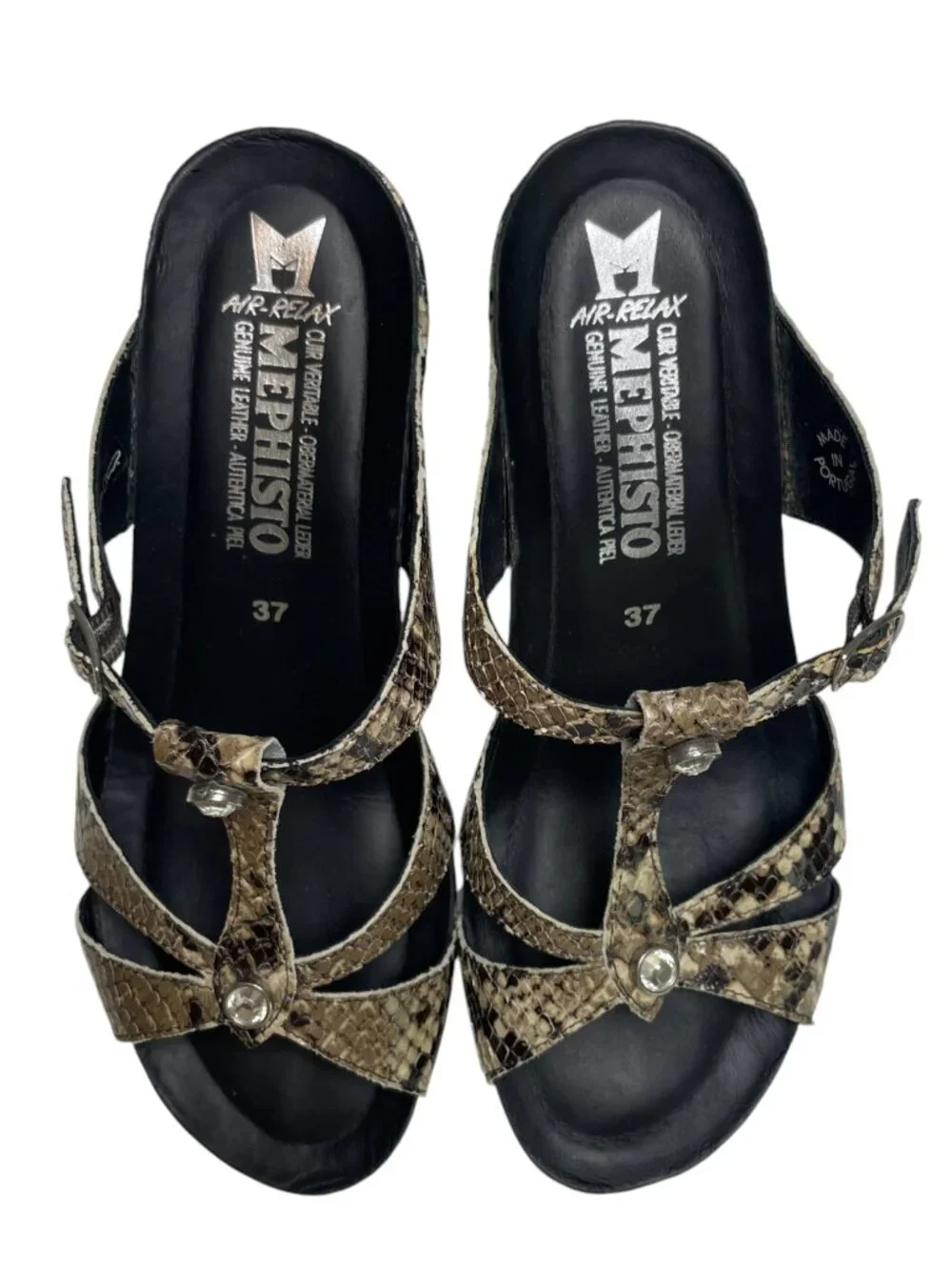 Mephisto Nazli Air Relax Snake Print Leather Wedge Sandals EU 37